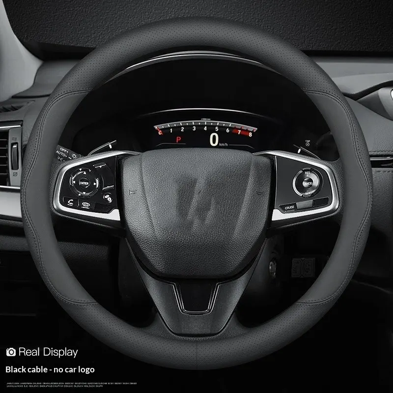 Cowhide Steering Wheel Cover Sporty Style