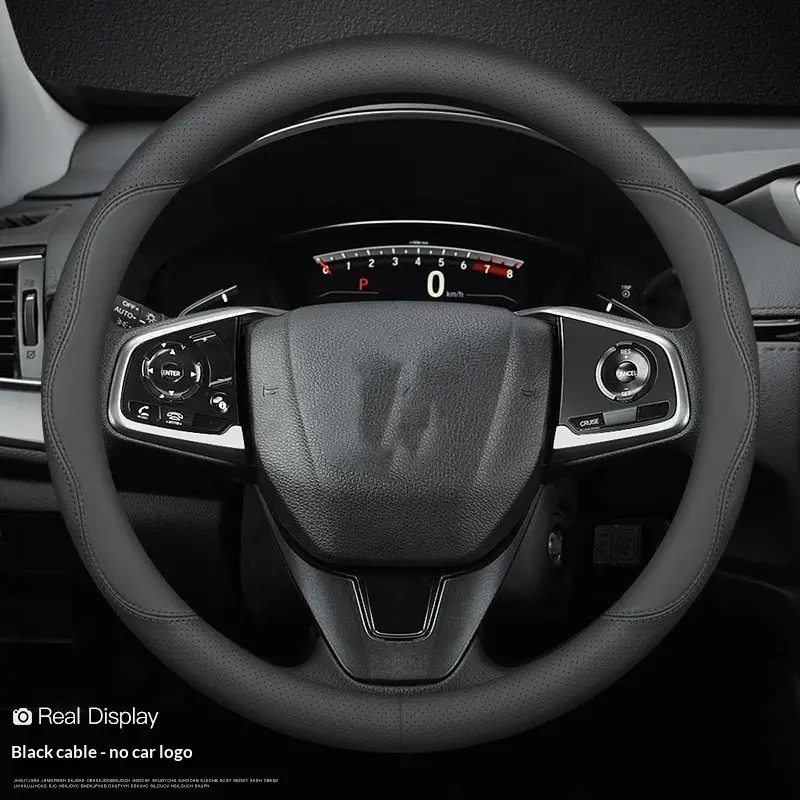 Cowhide Steering Wheel Cover Sporty Style