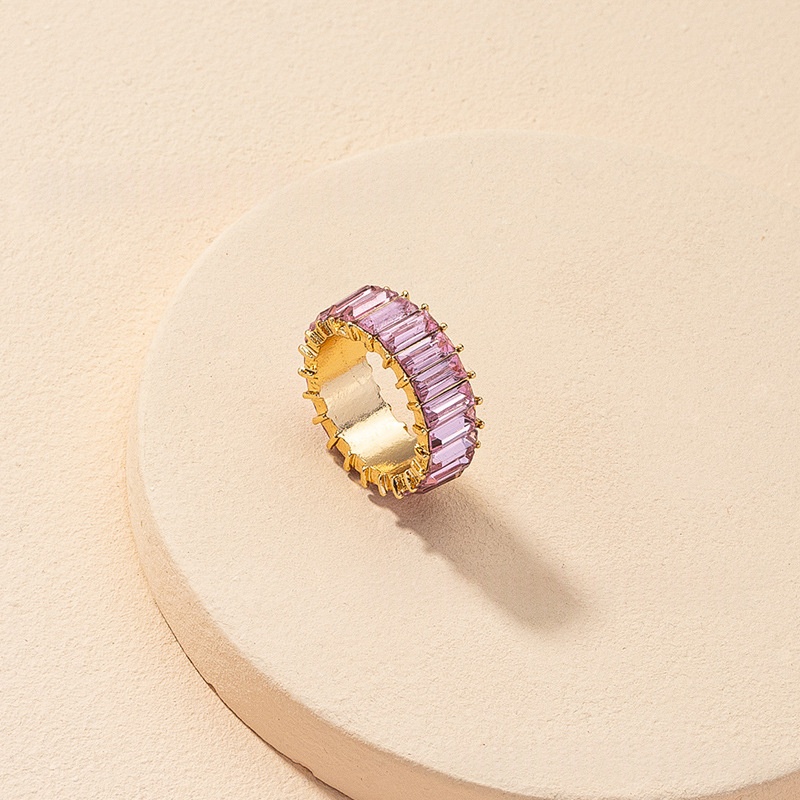 New European And American-style Colorful Crystal Ring With A Gold-plated Base