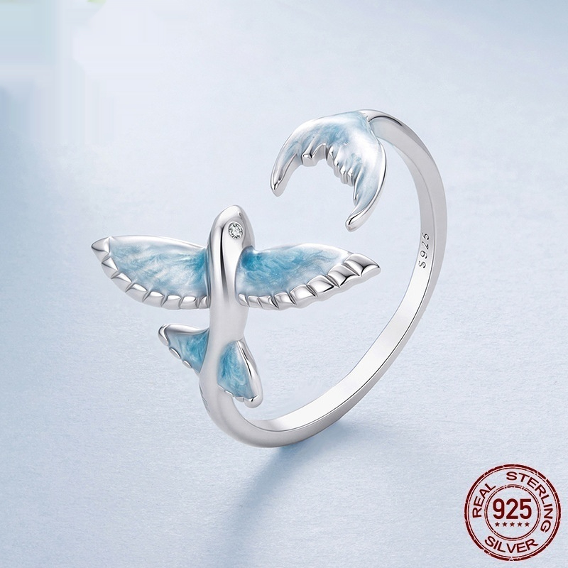 Sterling Silver Flying Fish Open Ring Summer Blue