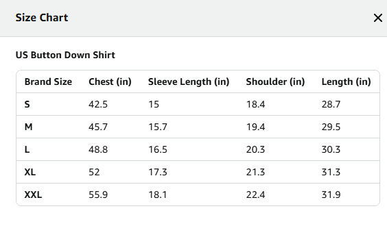 Size chart