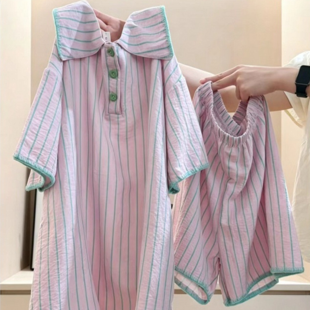 Summer Bestseller Womens Striped Short Sleeve Top And Shorts Two Piece Set