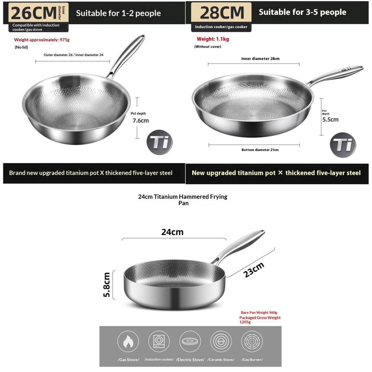 Pure Titanium Frying Pan Non-coated Non-stick Pan