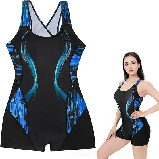 Womens Tight-fitting Boxer-style One-piece Swimsuit