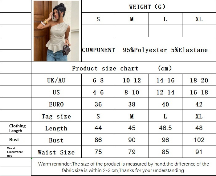 Size chart for One-Shoulder Tank Top