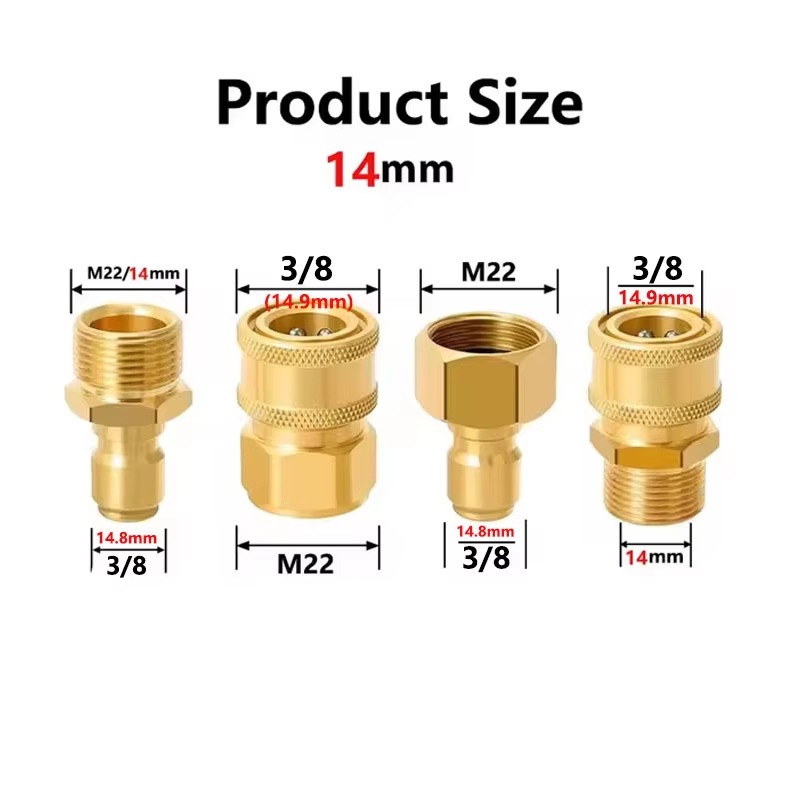 High-Pressure Washer Quick-Connect Kit 38 Hose Quick-Connect Fittings, 14 Brass Male And Female Adapters, Four-Piece Set 4