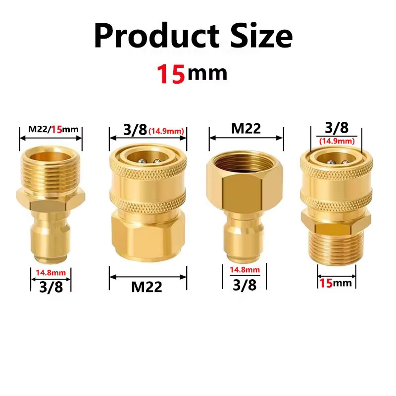 High-Pressure Washer Quick-Connect Kit 38 Hose Quick-Connect Fittings, 14 Brass Male And Female Adapters, Four-Piece Set 3