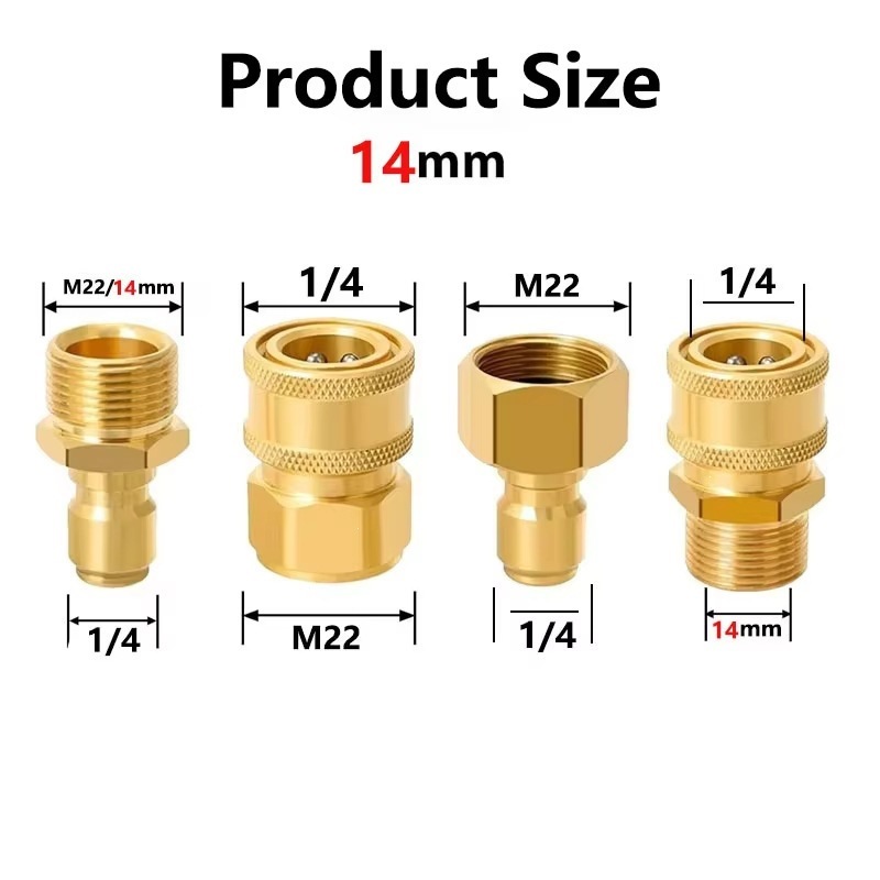 High-Pressure Washer Quick-Connect Kit 38 Hose Quick-Connect Fittings, 14 Brass Male And Female Adapters, Four-Piece Set 8