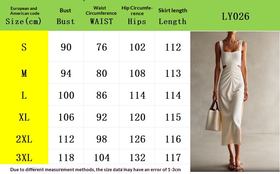 Size chart for Women's High-Waist Sleeveless Midi Dress