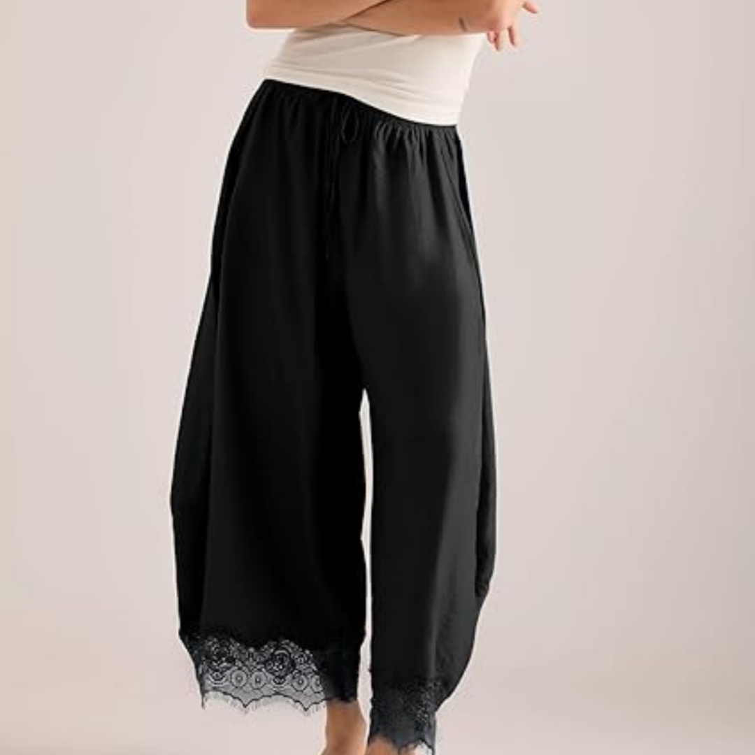 Women's Elastic-waist Lace-panelled Trousers