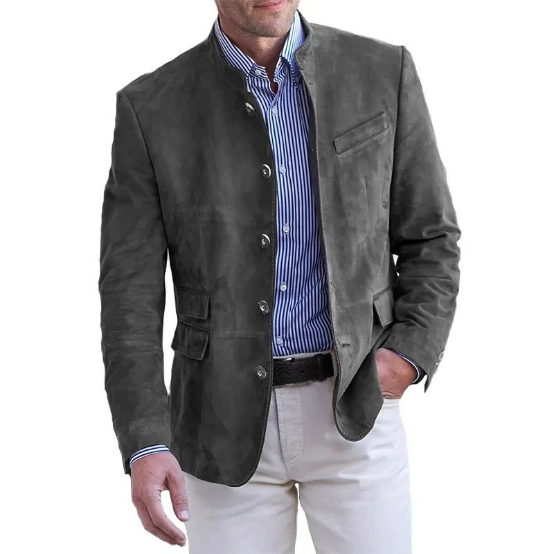 Men's Business Casual Suit Jacket Autumn Winter Fashion Commuter Daily Basic Blazer Solid Stand Collar Jacket Men's Clothing