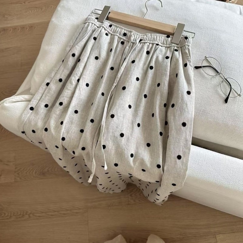 Womens Casual Loose-fit Polka-dot Wide-leg Pants
