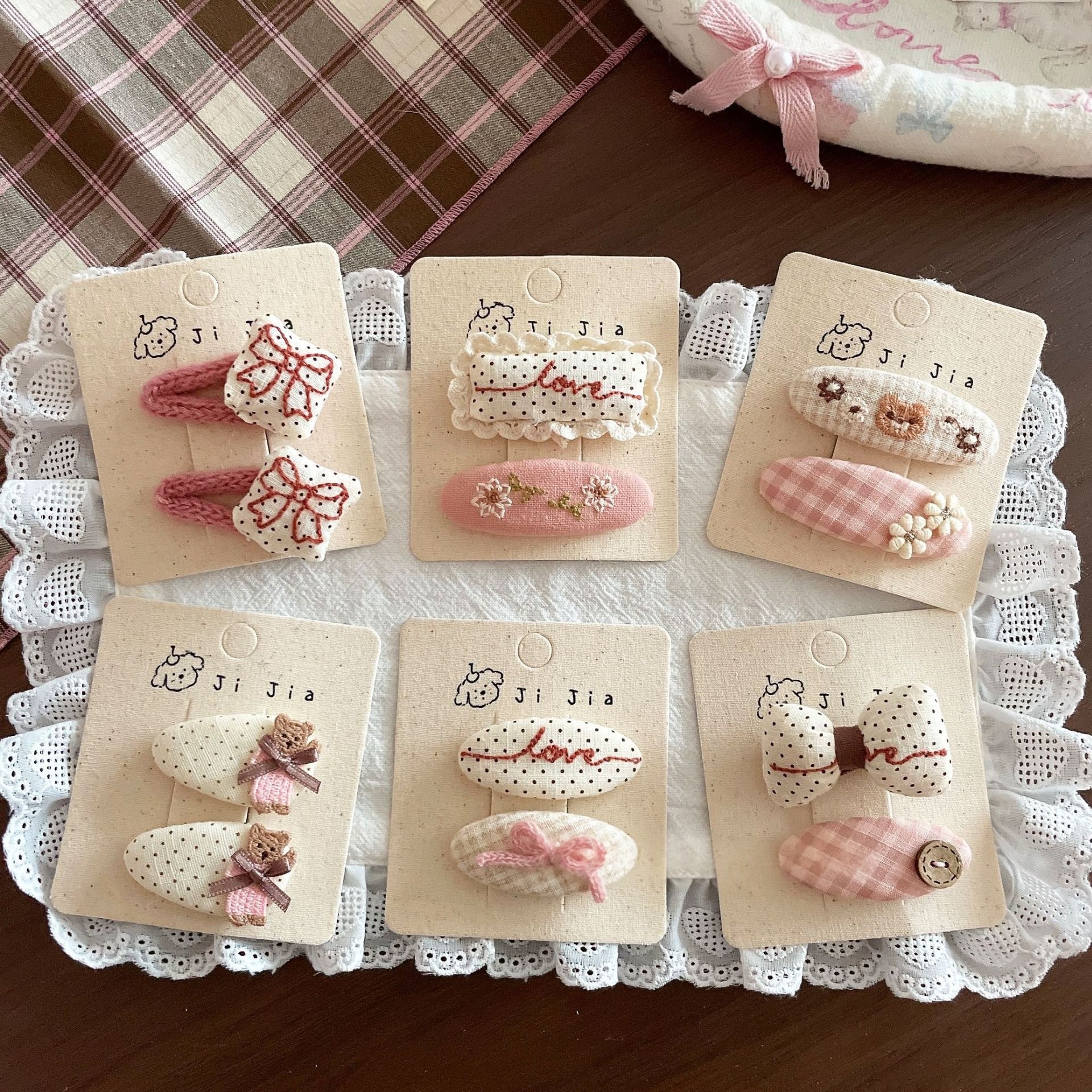 Embroidered Floral Polka-dot Lace Hair Clip For Children