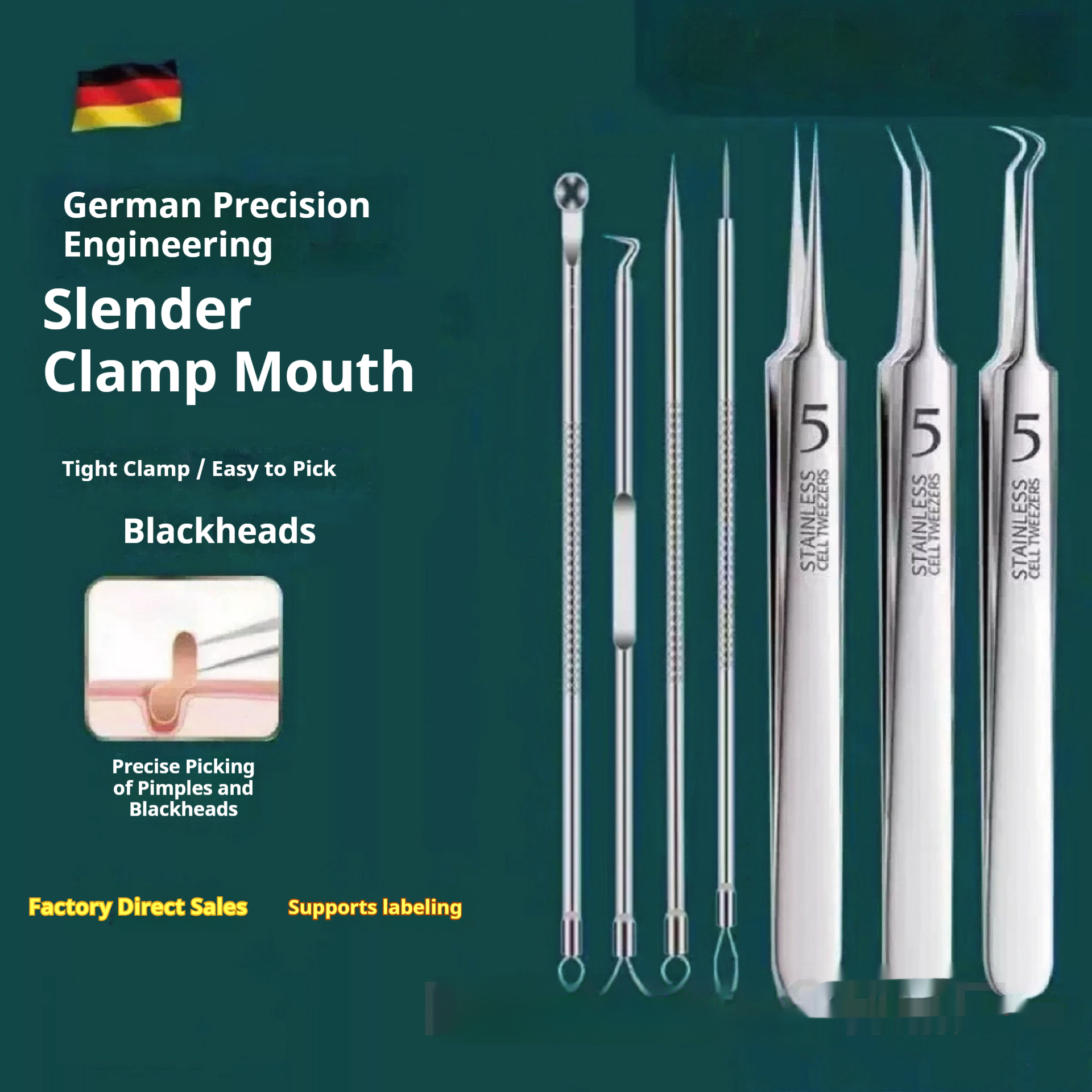 Pimple-removing Needle And Blackhead Cell Clip Set