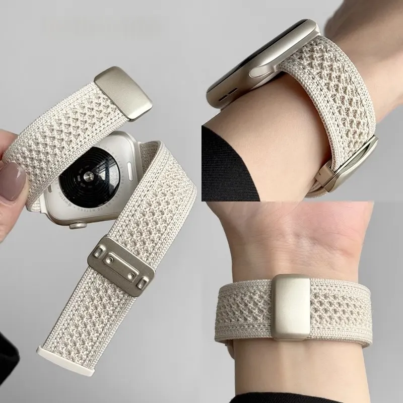Breathable Knitted Nylon Braided Magnetic-clasp Watch Strap