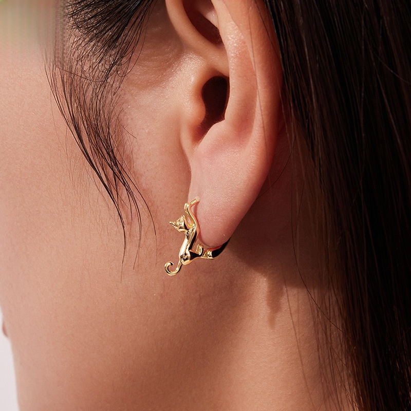 Languid Animal Small Cat Gold-Plated Earrings