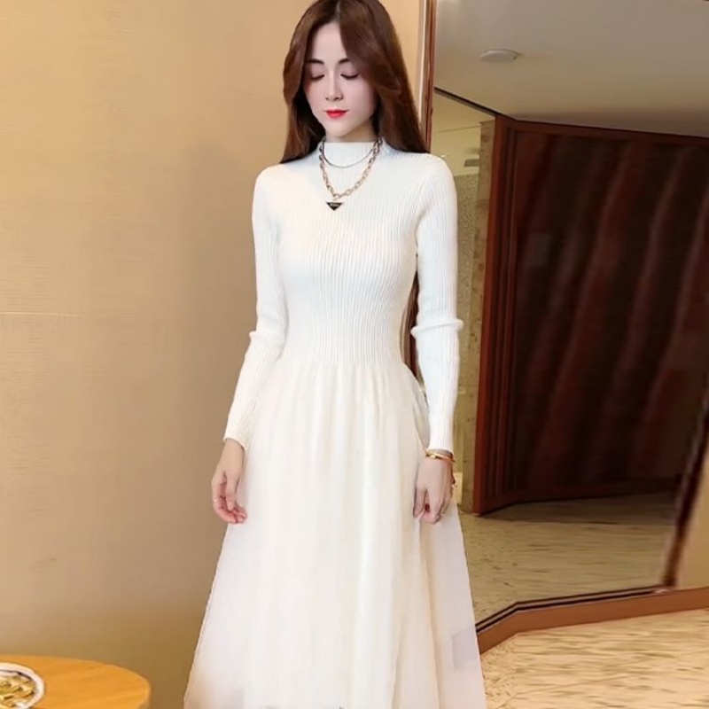 Knitted Patchwork High-Waisted Mesh Dress For Women