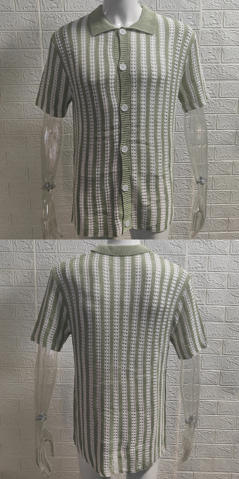 Mens Striped Colorblock Lapel Short-Sleeve Jacket