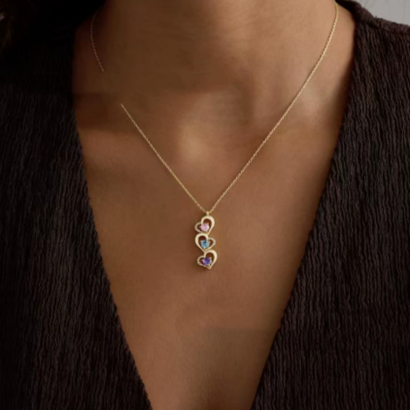 European And American 12 Birthstone Heart-Linked Zircon Necklace