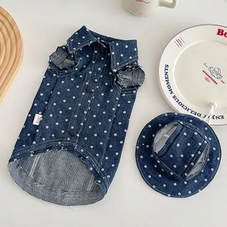 Sphynx Cat Polka Dot Denim Vest
