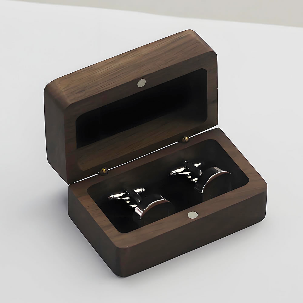 Solid Wood Black Walnut Cufflinks Wooden Box