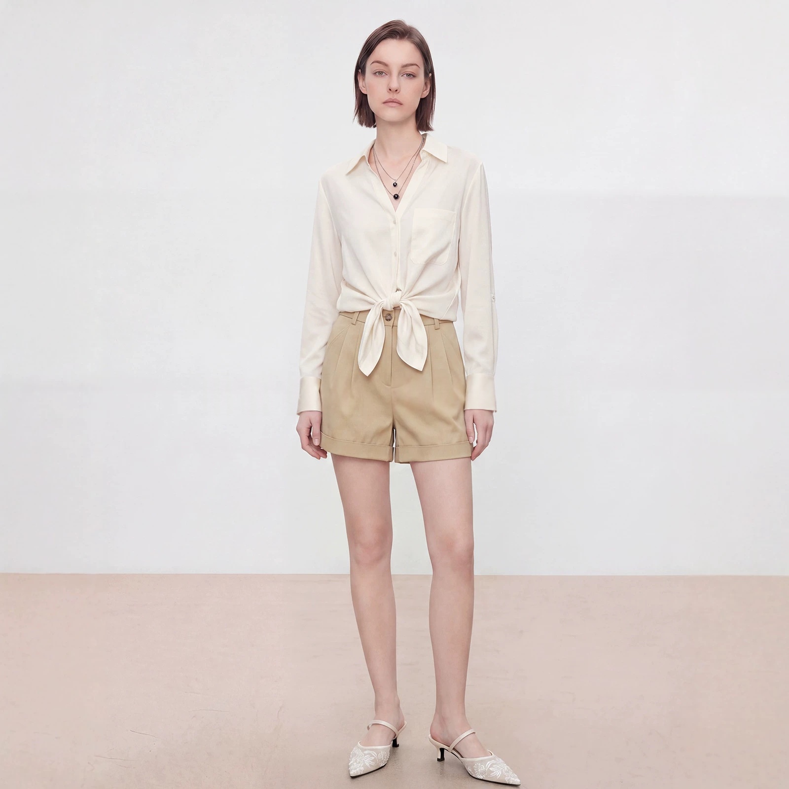Womens Natural Pure Linen V-Neck Shirt