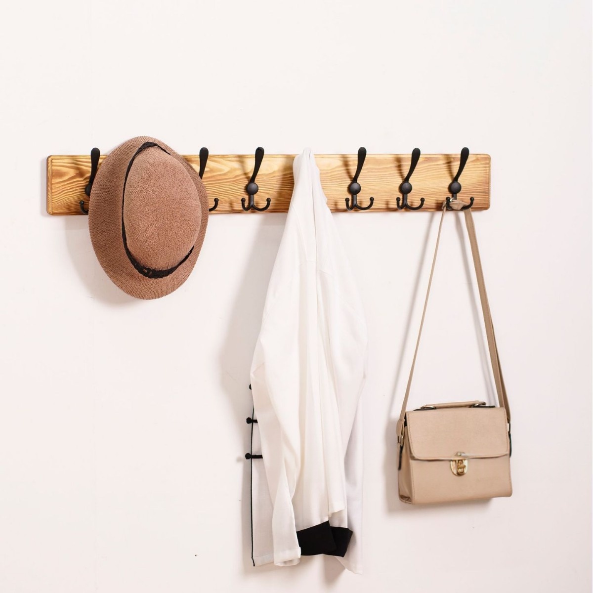 Household Hooks Wooden Shelving Unit