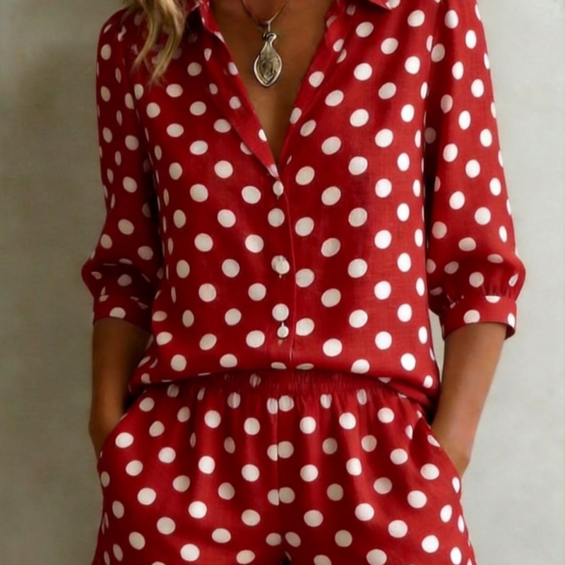 Womens European And American Cross-Border Casual Holiday Printed Polka-Dot Set