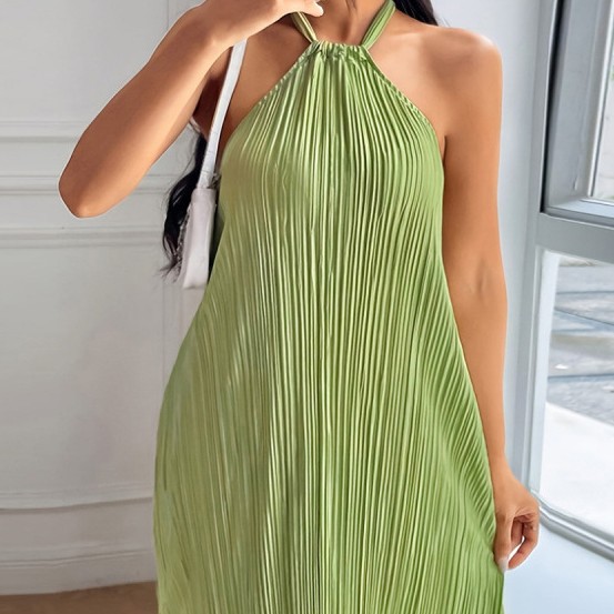 Backless Halter Pleated European And American-style Dress For Women