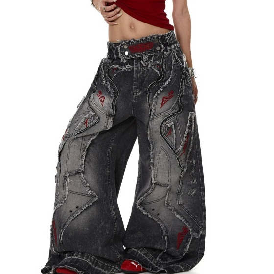 Distressed Raw-edge Embroidered Jeans For Women — image 1