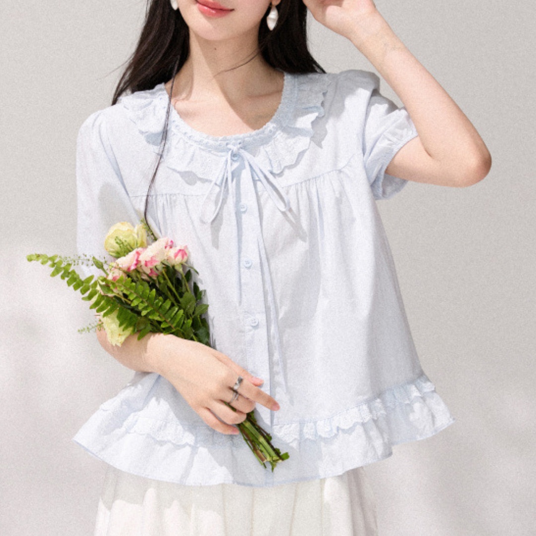 Korean-style Sweet Round-neck Blouse For Women