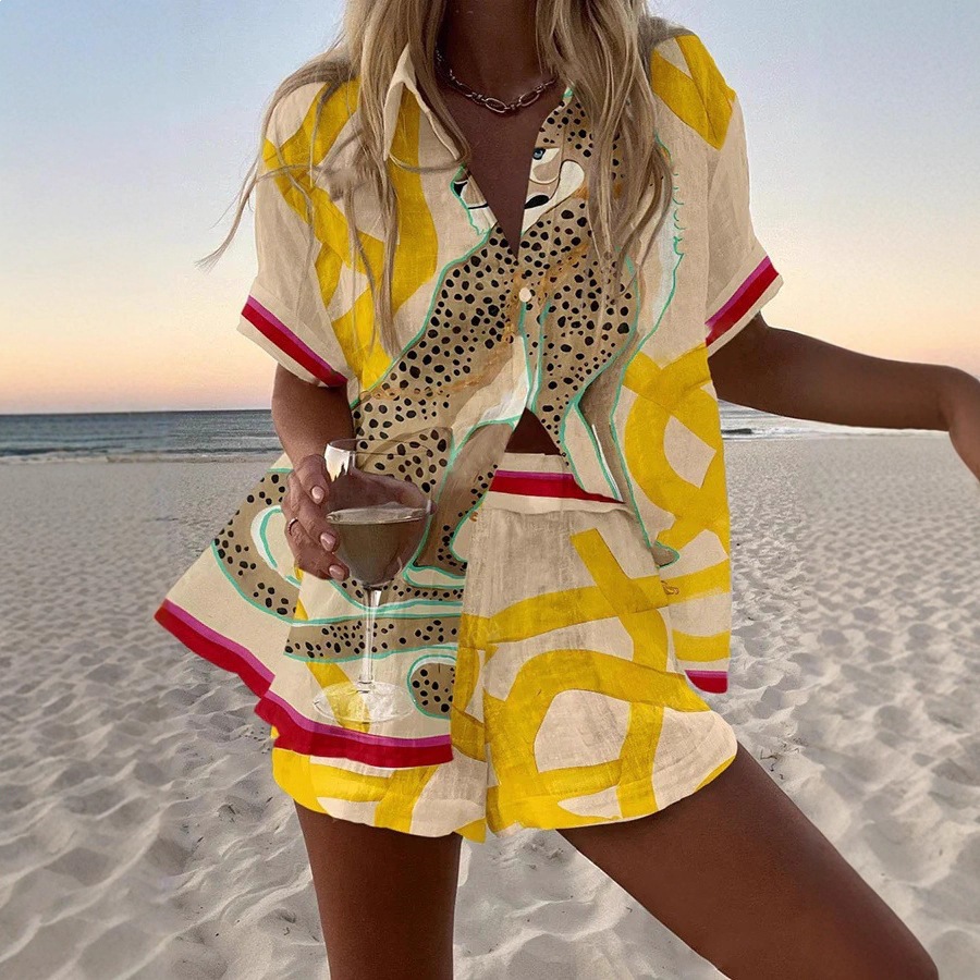 Women's Beach 3D Printed Shirt And Shorts Set