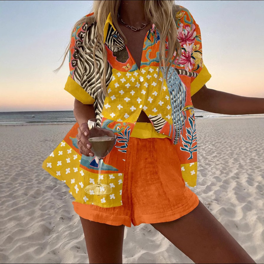 Digital Printing Top Women's Suit Two-piece Set