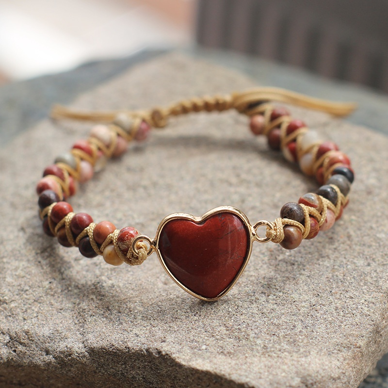 Loving-Heart Rosewood-Grain Double-Layer Braided Bracelet Wave