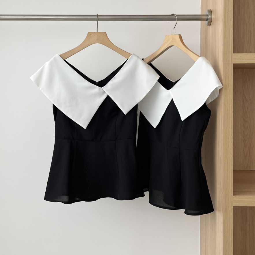 Women's Color-blocked Lapel Waist-cinching Shirt