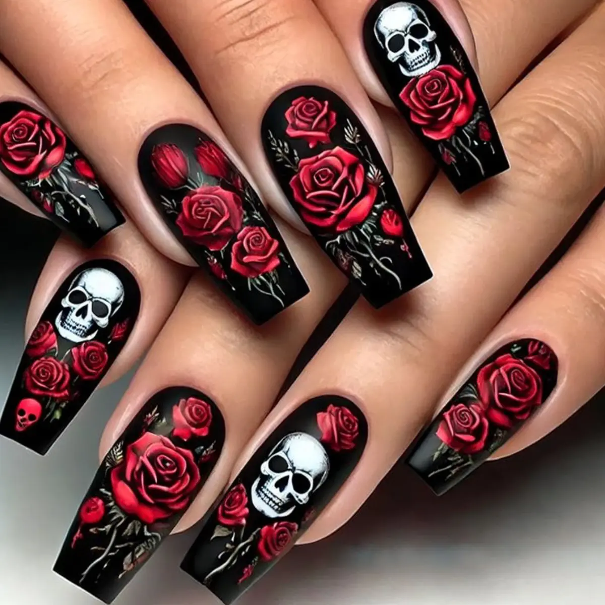 Rose And Skull Detachable Fake Nail Stickers