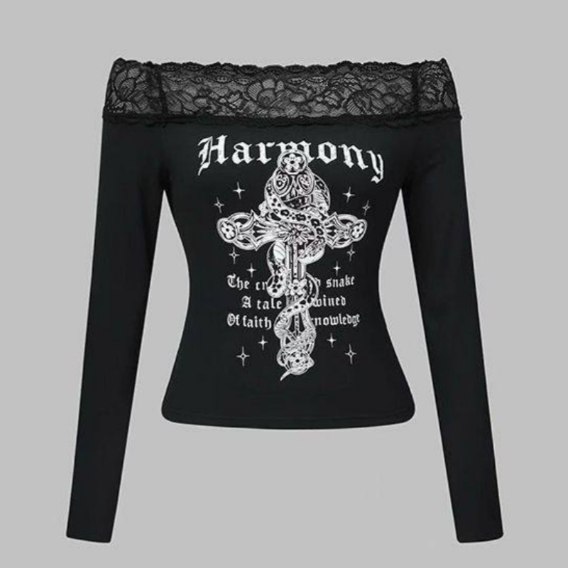 Lace Off-shoulder Long-sleeve T-shirt For Women