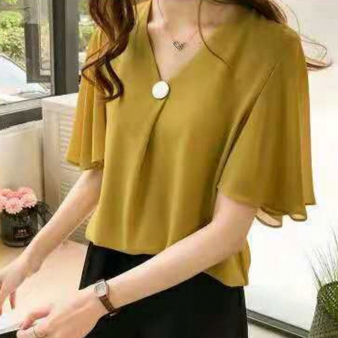 Belly-covering Chiffon Blouse For Women Summer Short Sleeves