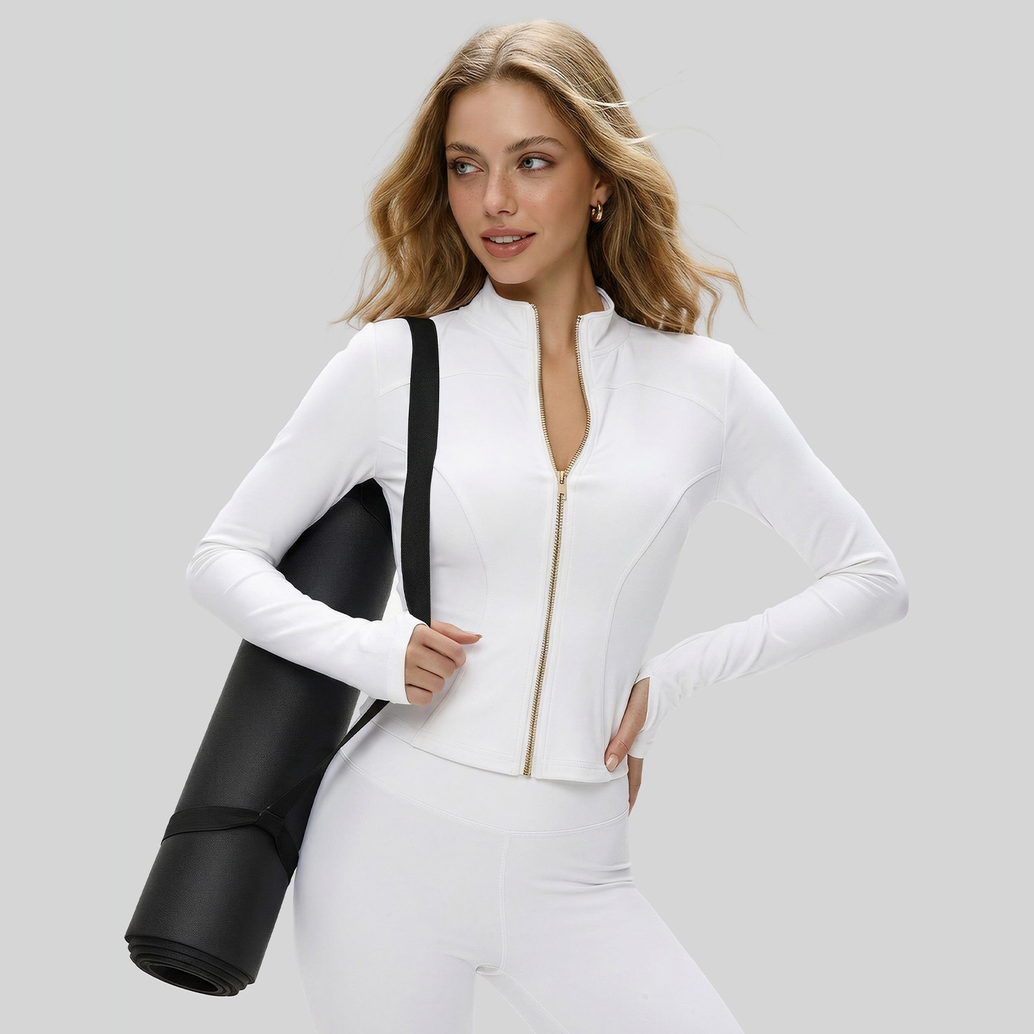 Figure-flattering Slimming Yoga Wear Long-sleeve Mandarin-collar Sports Top