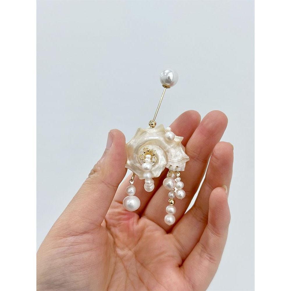 Conch Shell Pearl Brooch