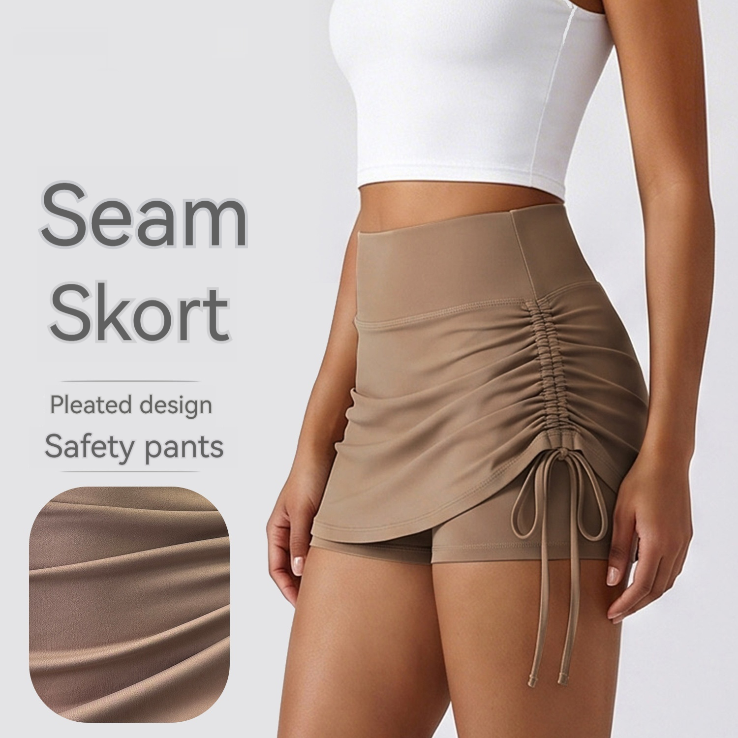 New Anti-exposure Ruched Faux Two-piece Sports Skirt For Women