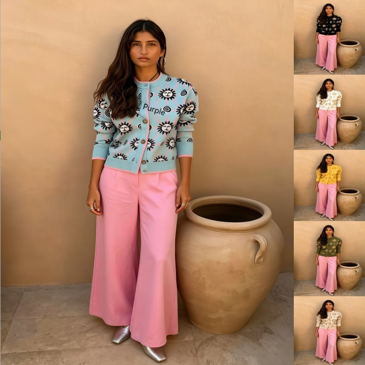 Spring And Autumn Vintage Knit Cardigan Paired With Draped Wide-leg Pants