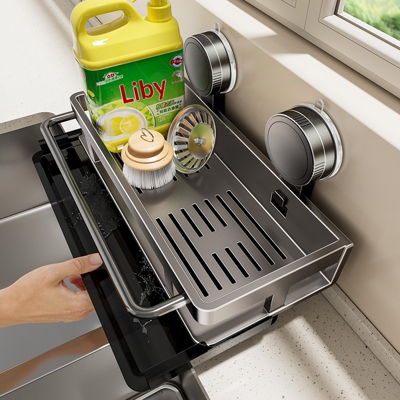 Suction-cup Mop Rack Multi-functional Kitchen Shelf