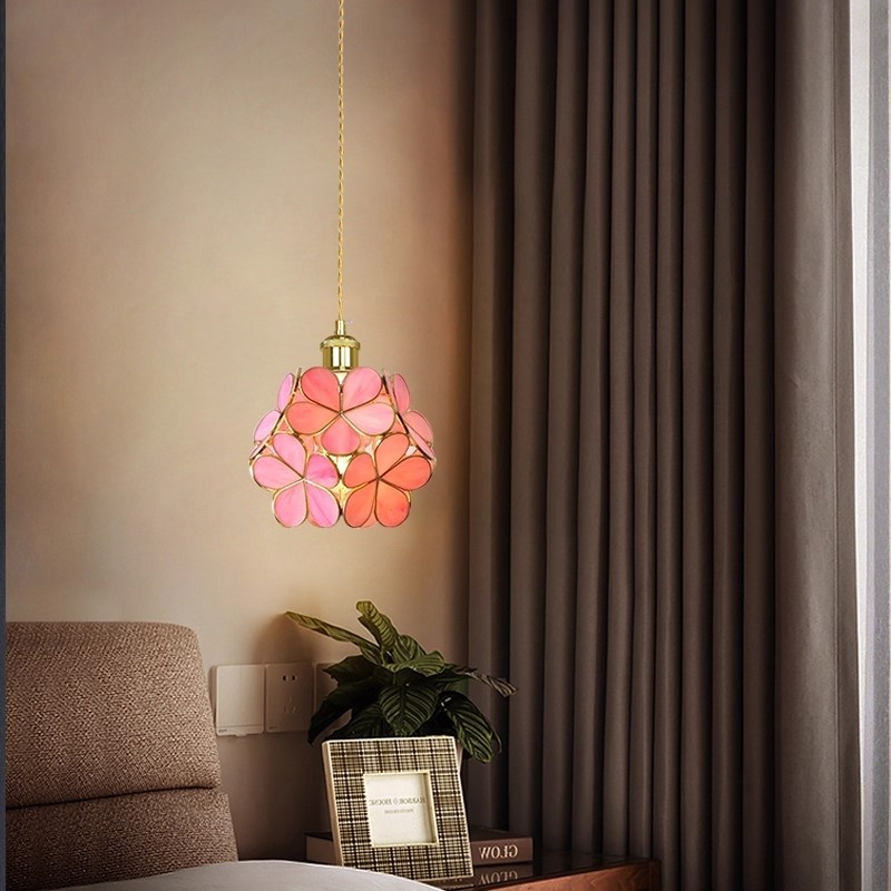 Style japonais tout en cuivre verre pétale suspension lampe restaurant café – Image 2