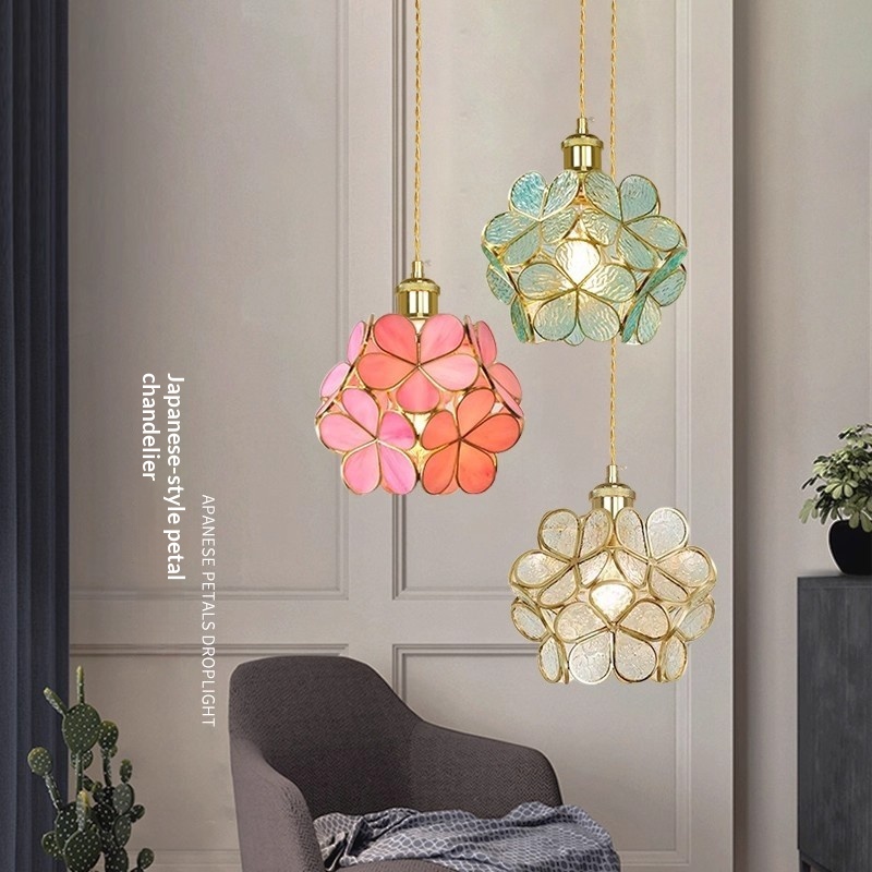 Japanese Style All Copper Glass Petal Pendant Lamp Restaurant Coffee Shop