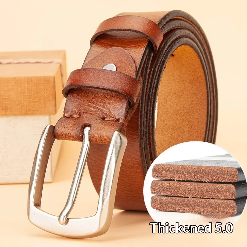 Mens Leather Belt Versatile Solid Pin Buckle Waistband