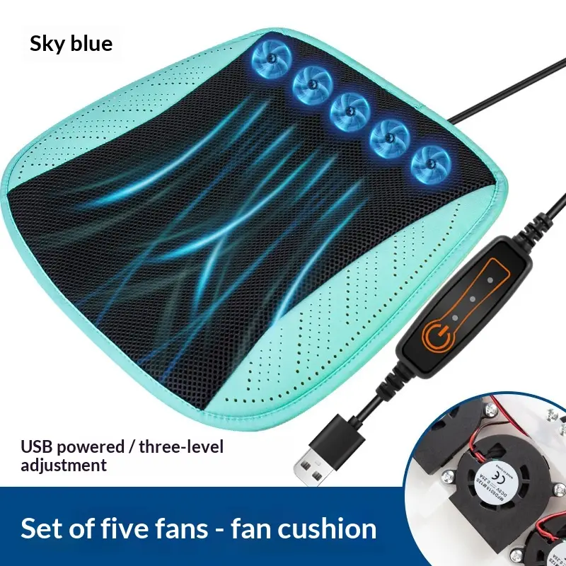 Summer Breathable Seat Cushion With Universal USB Fan For Car Seats