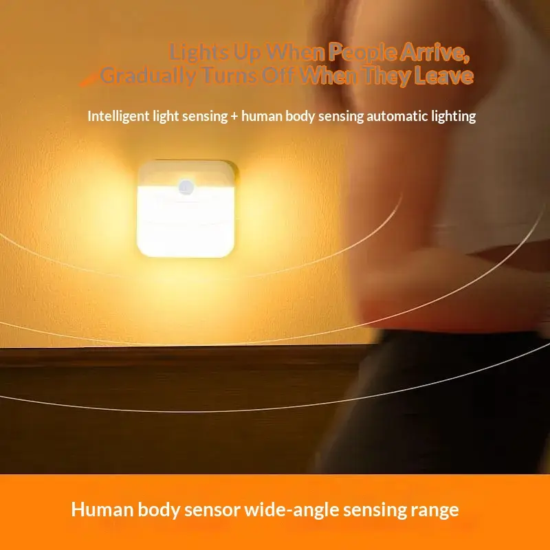 Square Block Smart Human Body Induction Lamp, Rechargeable Magnetic Suction Night Light