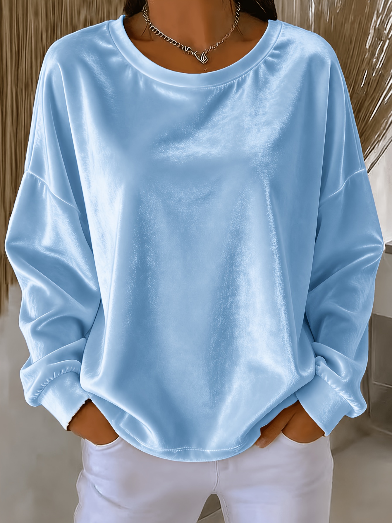 Casual Round-neck Velvet Solid-color Long-sleeve Shirt — foto 4