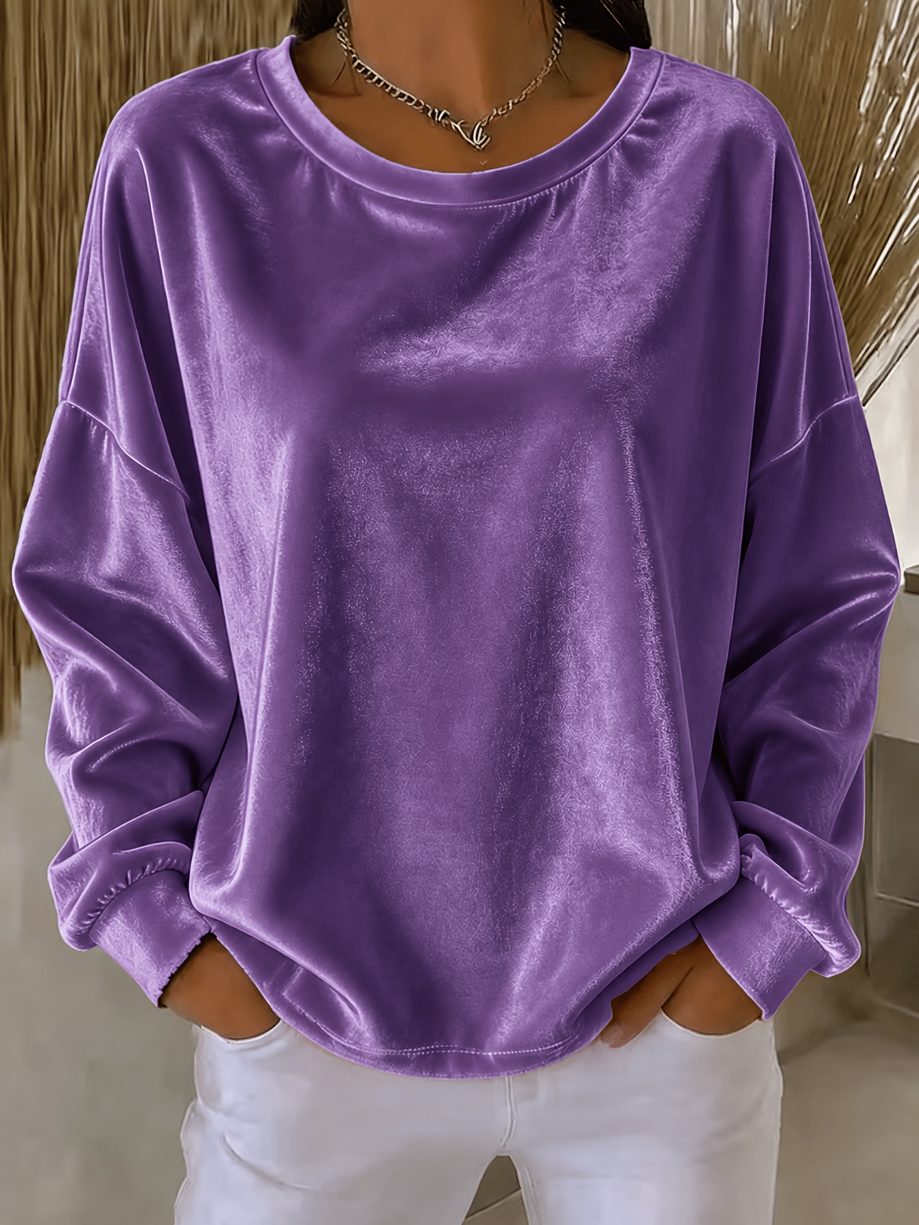 Casual Round-neck Velvet Solid-color Long-sleeve Shirt — foto 2